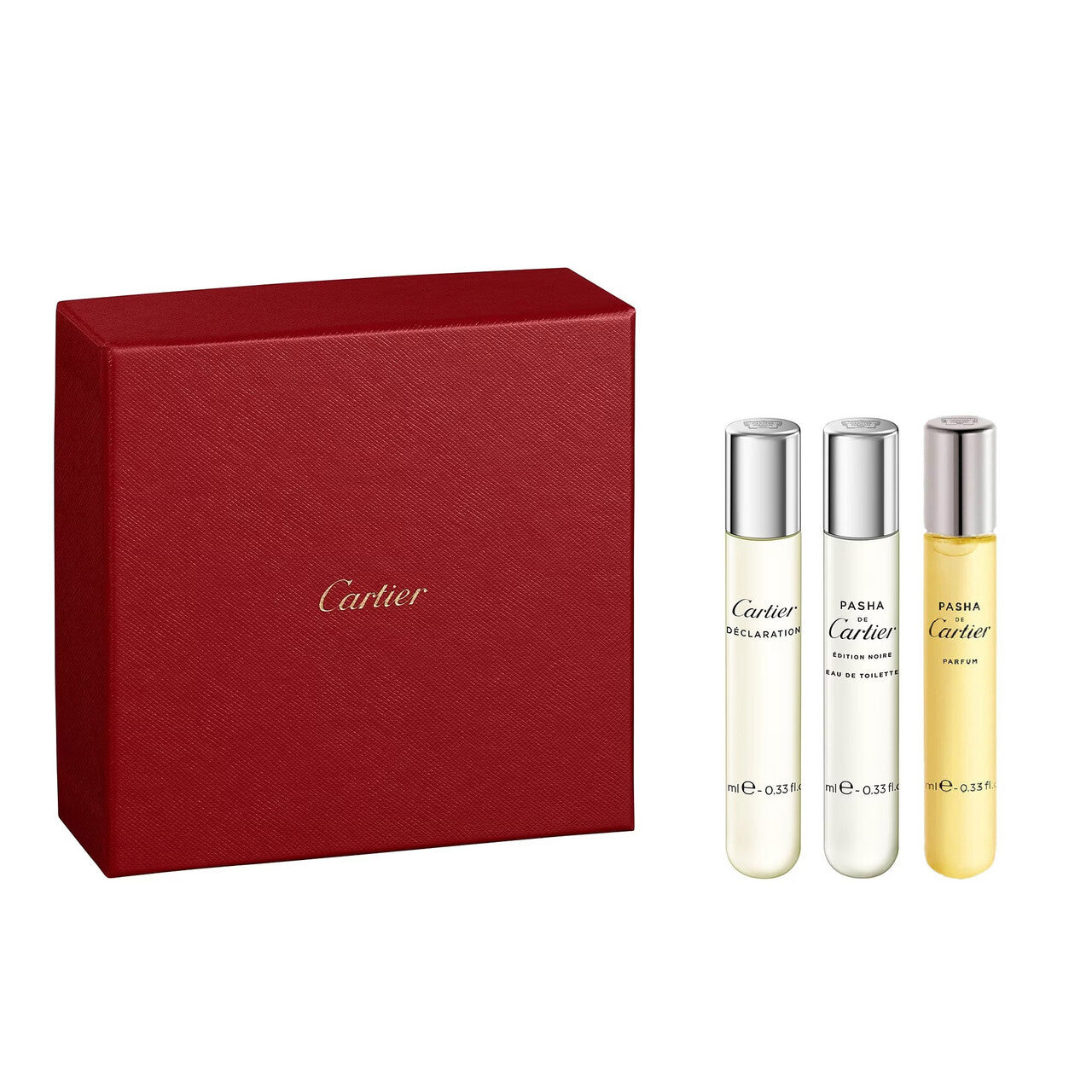 Cartier 3 pcs mini set: declaration 0.33 oz eau de toilette spray + pasha de cartier edition noire 0.33 oz eau de toilette spray + pasha de cartier 0.33 oz parfum spray